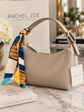 NWT Rachel Zoe Taupe Hobo Shoulder Bag Gold Buckle + Added Twilly & Dustbag